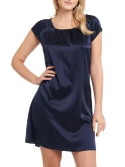Seide Kurzarm Nachtkleid SEDUZIONE DI SETA Uni Von Gattina -MAISON LEJABY Verkaufsgeschäft nachtkleid seide navy dunkelblau 381423 seduzione di seta gattina 8