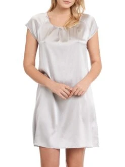 Seide Kurzarm Nachtkleid SEDUZIONE DI SETA Uni Von Gattina -MAISON LEJABY Verkaufsgeschäft nachtkleid seide silber 381423 seduzione di seta gattina 2