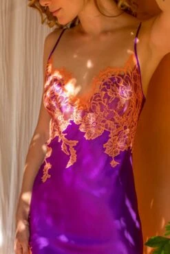 Seide Nachtkleid NYMPHE No. 5 Von Marjolaine -MAISON LEJABY Verkaufsgeschäft neglige mittellang nymphe violet abricot 4nym6101 marjolaine 2 8