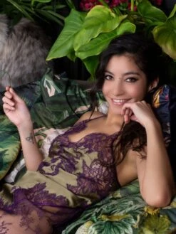 Seide Neglige NYMPHE No. 3 Kurz Exklusiv Marjolaine -MAISON LEJABY Verkaufsgeschäft neglige nymphe kaki violet 4nym0103 marjolaine 8 1