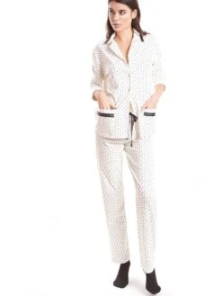 Baumwolle Pyjama HEARTS Weiss-schwarz Von Fiori Di Chiara -MAISON LEJABY Verkaufsgeschäft pyjama baumwolle creme fc9126 chiara fiorini 1