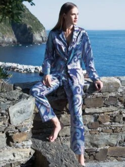 Seide Pyjama SUMMER PAISLEY Von Chiara Fiorini -MAISON LEJABY Verkaufsgeschäft pyjama blau cfl2201 chiara fiorini