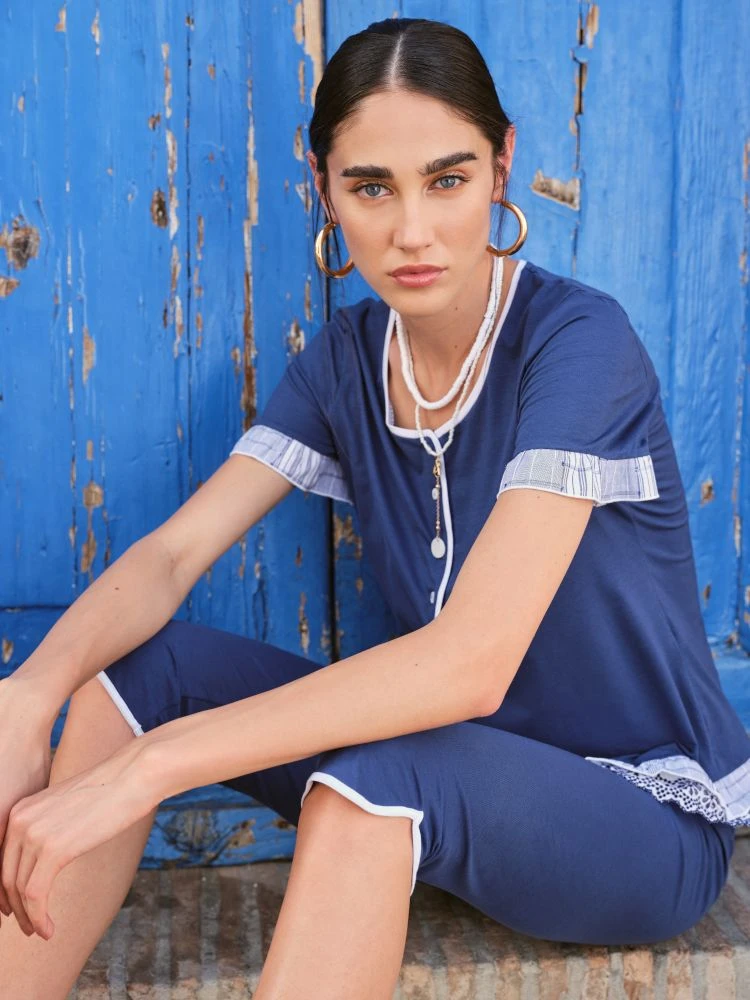 Sommer Pyjama DENIM Jeansblau Von Fiori Di Chiara 4 Sommer Pyjama DENIM Jeansblau Von Fiori Di Chiara - Image 2