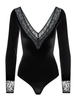 Langarm Samt-Body FLOQUI Schwarz Von Cadolle -MAISON LEJABY Verkaufsgeschäft samt body velours floqui noir 4086dj cadolle 4