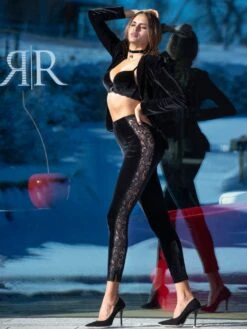 Samt Leggings Mit Spitze Schwarz Von Ambra -MAISON LEJABY Verkaufsgeschäft samt leggings schwarz 9150 ambra