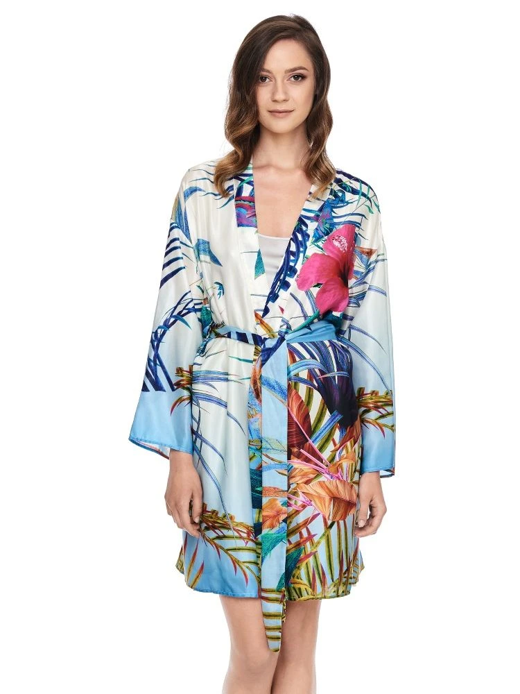 Seide-Baumwolle Kimono LIV Weiß Bunt Von Gattina 4 Seide-Baumwolle Kimono LIV Weiß Bunt Von Gattina - Image 2