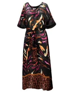 100% Seide Kaftan SELVAGGIO Von Eva B. Bitzer -MAISON LEJABY Verkaufsgeschäft seide kaftan 20312552 schwarz lila print eva b bitzer 1
