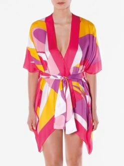 100% Seide Kimono MODERN PRINT Von Luna Di Seta -MAISON LEJABY Verkaufsgeschäft seide kimono lcg6500 fuchsia gelb luna di seta 1