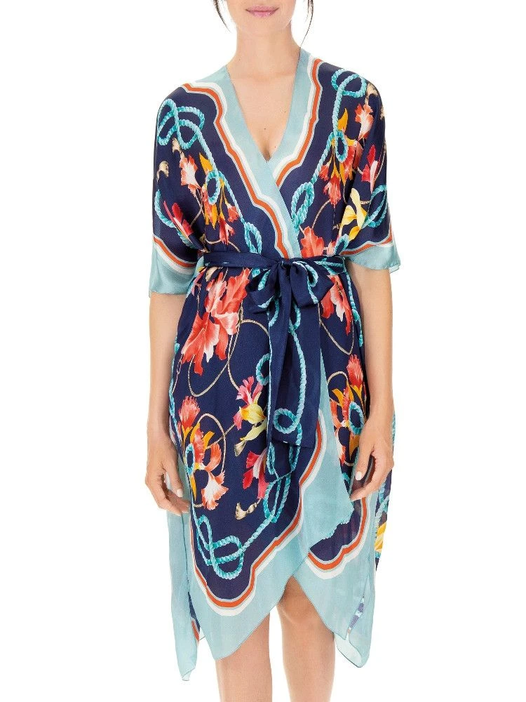 100% Seide Kimono MEDITERRANEAN GARDENS Blau-bunt Von Luna Di Seta 5 100% Seide Kimono MEDITERRANEAN GARDENS Blau-bunt Von Luna Di Seta - Image 3