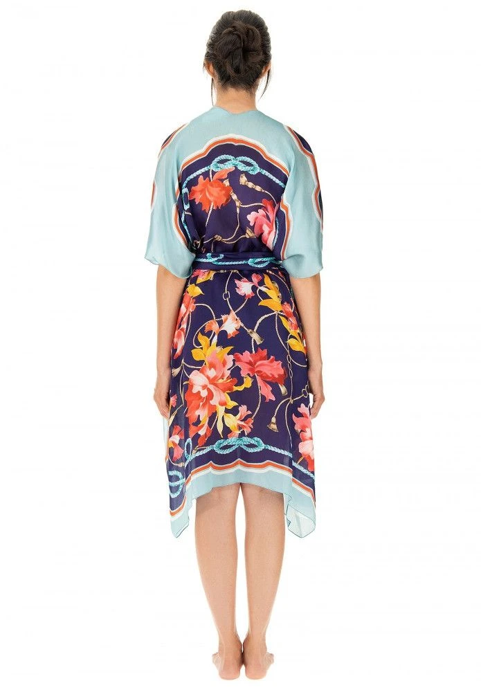 100% Seide Kimono MEDITERRANEAN GARDENS Blau-bunt Von Luna Di Seta 6 100% Seide Kimono MEDITERRANEAN GARDENS Blau-bunt Von Luna Di Seta - Image 4