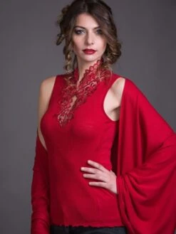 Merinowolle-Seide Stehkragen TOP Mit Spitze Von Artimaglia 9 Merinowolle-Seide Stehkragen TOP Mit Spitze Von Artimaglia -MAISON LEJABY Verkaufsgeschäft seide merino shirt top 7031 69405 rot artimaglia