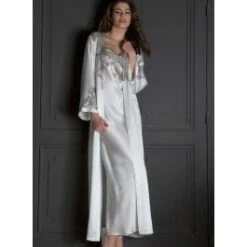 100% Seide Morgenmantel BACCARAT No.2 Lang Mit Spitze Von Marjolaine - Nur Noch In Schwarz