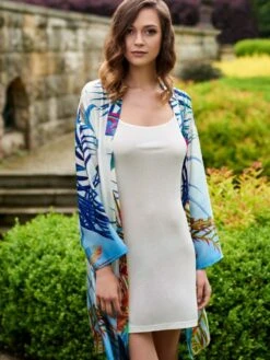 Seide-Baumwolle Kimono LIV Weiß Bunt Von Gattina 7 Seide-Baumwolle Kimono LIV Weiß Bunt Von Gattina -MAISON LEJABY Verkaufsgeschäft seide morgenmantel liv unterkleid pure 387003 391597 gattina