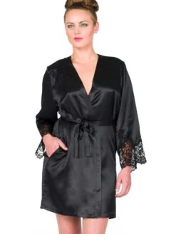 Seide Morgenmantel JARDIN Kurz Marjolaine -MAISON LEJABY Verkaufsgeschäft seide morgenmantel schwarz jardin 2002 marjolaine 2 1 1