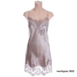 100% Seide Negligé CAPRICE Mittellang Mit Spitze Marjolaine -MAISON LEJABY Verkaufsgeschäft seide neglige caprice 3cap0104 rauchgrau 3822 marjolaine