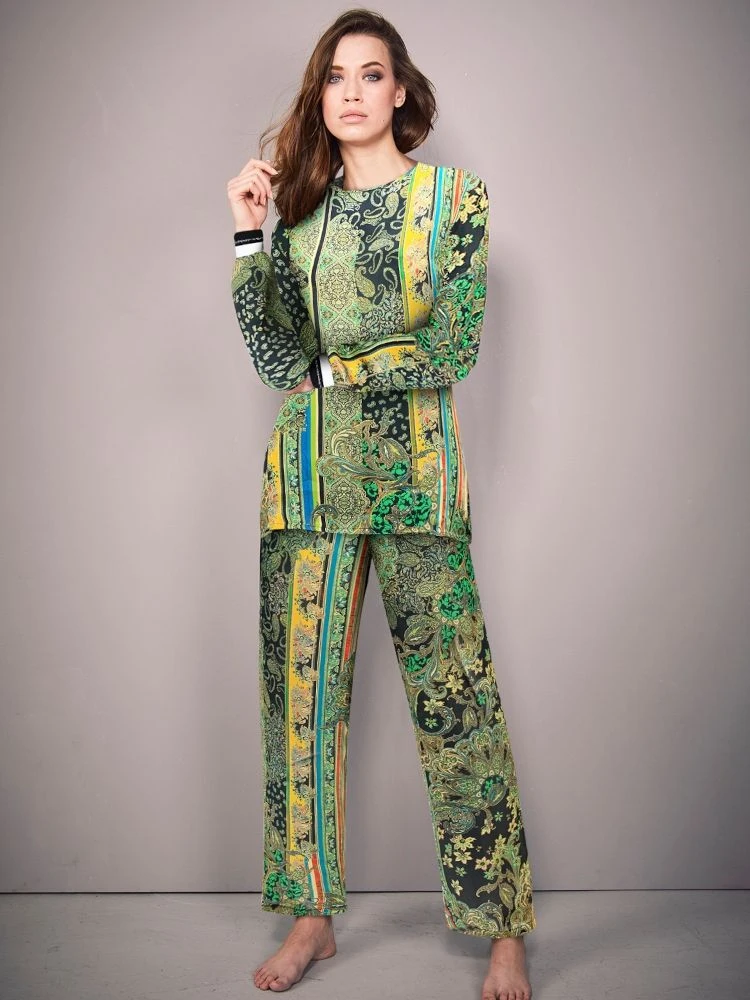 100% Seide Pyjama CHATEAU DE VERSAILLES Grün Schwarz Von Fürstenberg 5 100% Seide Pyjama CHATEAU DE VERSAILLES Grün Schwarz Von Fürstenberg - Image 3