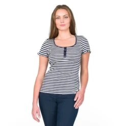 Seide-Baumwolle T-Shirt ARONA Gestreift Gattina -MAISON LEJABY Verkaufsgeschäft seide ringel top arona marine blau 81202 gattina 2 1 3