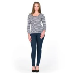 Seide-Baumwolle Langarm-Shirt ARONA Schwarz Oder Blau Von Gattina -MAISON LEJABY Verkaufsgeschäft seide ringel top arona marine blau 81203 gattina 2 1