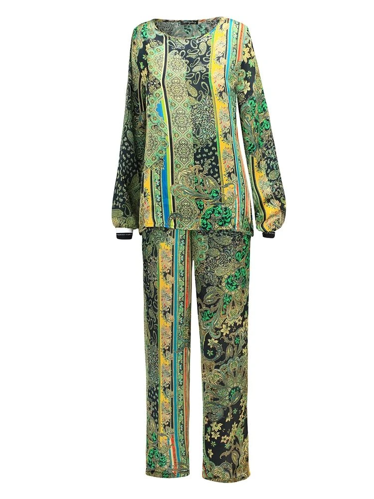 100% Seide Pyjama CHATEAU DE VERSAILLES Grün Schwarz Von Fürstenberg 4 100% Seide Pyjama CHATEAU DE VERSAILLES Grün Schwarz Von Fürstenberg - Image 2