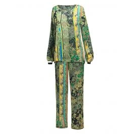 100% Seide Pyjama CHATEAU DE VERSAILLES Grün Schwarz Von Fürstenberg 3 100% Seide Pyjama CHATEAU DE VERSAILLES Grün Schwarz Von Fürstenberg