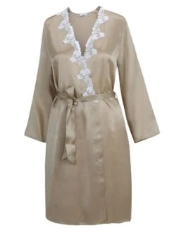 100% Seide Morgenmantel SATIN + LACE Kurz Von Eva B. Bitzer -MAISON LEJABY Verkaufsgeschäft seide spitze morgenmantel 29314463 skin weiss eva b bitzer