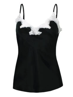 100% Seidentop SATIN + LACE Kurz Von Eva B. Bitzer -MAISON LEJABY Verkaufsgeschäft seide spitze top 29314413 schwarz weiss eva b bitzer 2