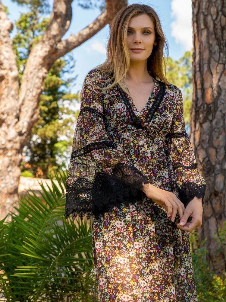 100% Seide Kleid OPHELIE Lang Mousseline Von Marjolaine 5 100% Seide Kleid OPHELIE Lang Mousseline Von Marjolaine - Image 3