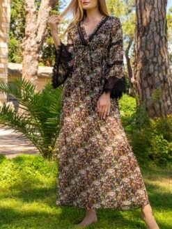 100% Seide Kleid OPHELIE Lang Mousseline Von Marjolaine 9 100% Seide Kleid OPHELIE Lang Mousseline Von Marjolaine -MAISON LEJABY Verkaufsgeschäft seidenkleid lang ophelie 2oph3003 blumenmuster schwarz 0104 marjolaine