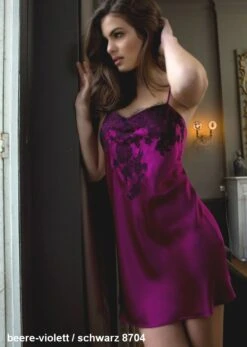 100% Seide Nachthemd BACCARAT Mit Französischer Spitze Von Marjolaine -MAISON LEJABY Verkaufsgeschäft seidennachthemd baccarat bac0101 violine noir marjolaine 4