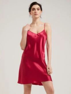 100% Seide Nachthemd CAROLINE Klassisch Von Vivis -MAISON LEJABY Verkaufsgeschäft seidennachthemd caroline v00003 himbeerrot vivis 2 6 1