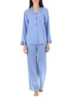 100% Seide Schlafanzug CLASSICO Von Luna Di Seta -MAISON LEJABY Verkaufsgeschäft seidenpyjama damen vlst08007 arctic silberblau luna di seta 1 1
