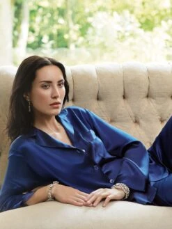 100% Seide Schlafanzug CLASSICO Von Luna Di Seta -MAISON LEJABY Verkaufsgeschäft seidenpyjama damen vlst08007 dunkelblau luna di seta 1 1