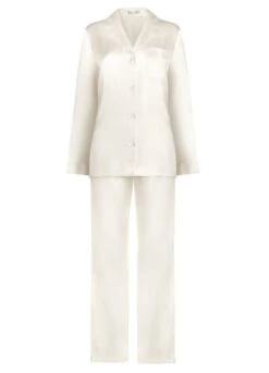 100% Seide Schlafanzug CLASSICO Von Luna Di Seta -MAISON LEJABY Verkaufsgeschäft seidenpyjama damen vlst08007 elfenbein weiss luna di seta 2 1 1