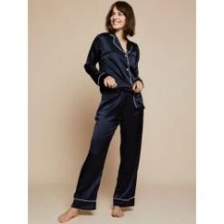 100% Seide Schlafanzug Elisabetha FULLMOON SKY Dunkelblau Von Radice