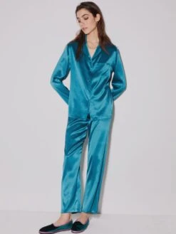 Seide Pyjama 2-tlg. SETA No. 9 Von Chiara Fiorini -MAISON LEJABY Verkaufsgeschäft seidenpyjama petrol gc180 chiara fiorini 1 2