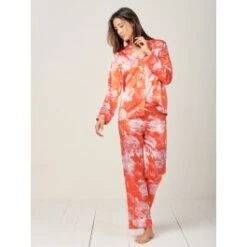 100% Seide Schlafanzug Elisabetha In TEA GARDEN RED Von Radice