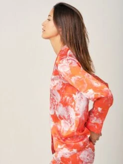 100% Seide Schlafanzug Elisabetha In TEA GARDEN RED Von Radice -MAISON LEJABY Verkaufsgeschäft seidenpyjama tea garden red radice