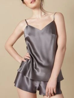 Seidentop 100% Seide ODON Elegant Von Marjolaine -MAISON LEJABY Verkaufsgeschäft seidentop odon dunkelgrau marjolaine 1 3 1 1