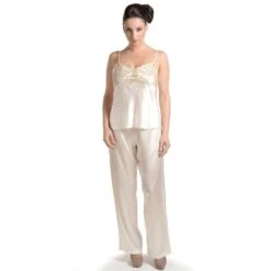 100% Seide Seidentop RARE Calais Spitze Marjolaine -MAISON LEJABY Verkaufsgeschäft seidentop rare mit pyjamahose champagner beige marjolaine 2