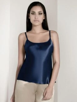 100% Seide Trägertop CLASSICO No. 2 Von Luna Di Seta -MAISON LEJABY Verkaufsgeschäft seidentop rundhals vlst08010 marine dunkelblau luna di seta 5 3