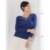Merino Wolle-Seide LANGARMSHIRT Gerippt Blau Leavers Spitze Von Oscalito -MAISON LEJABY Verkaufsgeschäft shirt langarm chantilly spitze blau 6643 oscalito 4