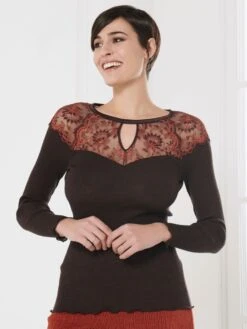 Merino Wolle-Seide LANGARMSHIRT Gerippt Mokka Calais Spitze Von Oscalito 8 Merino Wolle-Seide LANGARMSHIRT Gerippt Mokka Calais Spitze Von Oscalito -MAISON LEJABY Verkaufsgeschäft shirt langarm leavers spitze moka 6624 oscalito 4 1