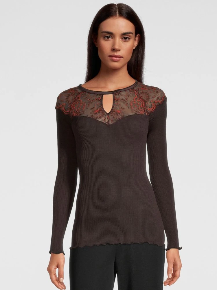 Merino Wolle-Seide LANGARMSHIRT Gerippt Mokka Calais Spitze Von Oscalito 7 Merino Wolle-Seide LANGARMSHIRT Gerippt Mokka Calais Spitze Von Oscalito - Image 5