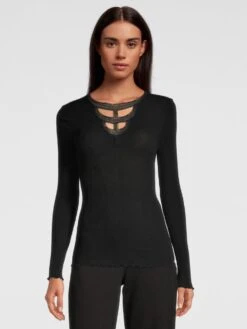 Merinowolle-Seide LANGARM SHIRT Gerippt Schwarz Von Oscalito -MAISON LEJABY Verkaufsgeschäft shirt langarm lurex spitze schwarz 6661 oscalito