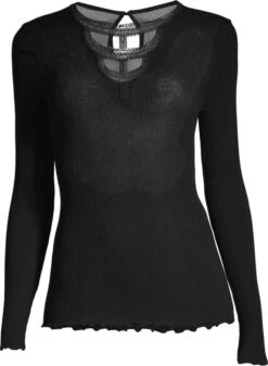 Merinowolle-Seide LANGARM SHIRT Gerippt Schwarz Von Oscalito -MAISON LEJABY Verkaufsgeschäft shirt langarm lurex spitze schwarz 6661 oscalito 3