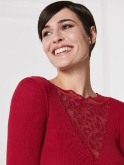 Merinowolle-Seide LANGARM SHIRT Rot Gerippt Von Oscalito -MAISON LEJABY Verkaufsgeschäft shirt langarm tuellspitze rot 6667 oscalito 4 1