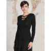 Merinowolle-Seide LANGARM SHIRT Gerippt Schwarz Von Oscalito 1 Merinowolle-Seide LANGARM SHIRT Gerippt Schwarz Von Oscalito -MAISON LEJABY Verkaufsgeschäft shirt lurex spitze schwarz 6661 oscalito