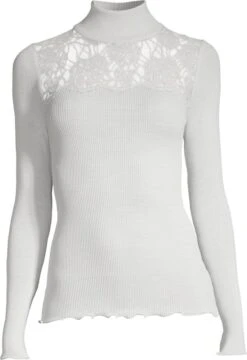 Merinowolle-Seide TURTLENECK SHIRT Silber Leavers Spitze Von Oscalito 12 Merinowolle-Seide TURTLENECK SHIRT Silber Leavers Spitze Von Oscalito -MAISON LEJABY Verkaufsgeschäft shirt turtleneck langarm chantilly spitze silber 6646 oscalito 3