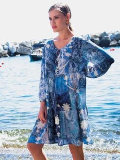 Viscose Tunika AVIO Blau-weiß Von Chiara Fiorini -MAISON LEJABY Verkaufsgeschäft strandkleid blau cf1602 chiara fiorini 2 1