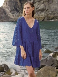 Tunikakleid Aus Baumwoll-Spitze ZAFFIRO Blau Von Chiara Fiorini -MAISON LEJABY Verkaufsgeschäft strandkleid dunkelblau cf1526 chiara fiorini 2 1